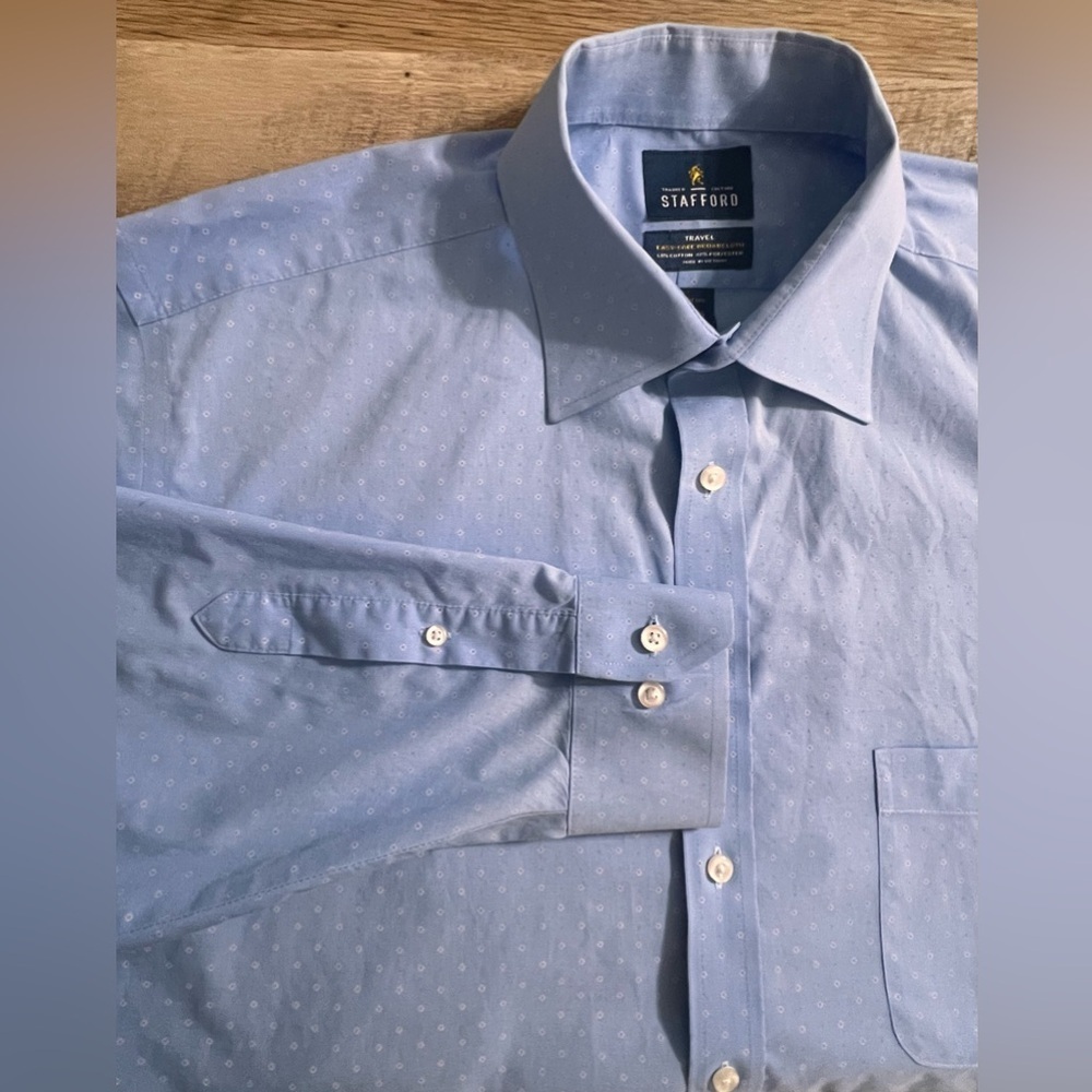 Stafford Shirt Blue XL Sz 17.5 34/35 Cotton Blend Travel